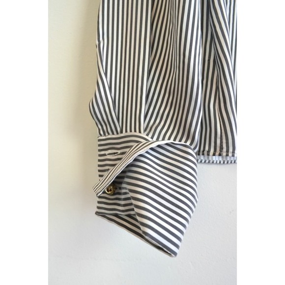 ERDEM Grey White Gold Cuff Link FLORINN Pin-Stripe Satin Blouse 6 US 10 42 38 36 - Picture 8 of 12